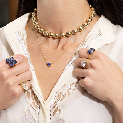 Blue Sapphire Candy Wrapper Heart Necklace