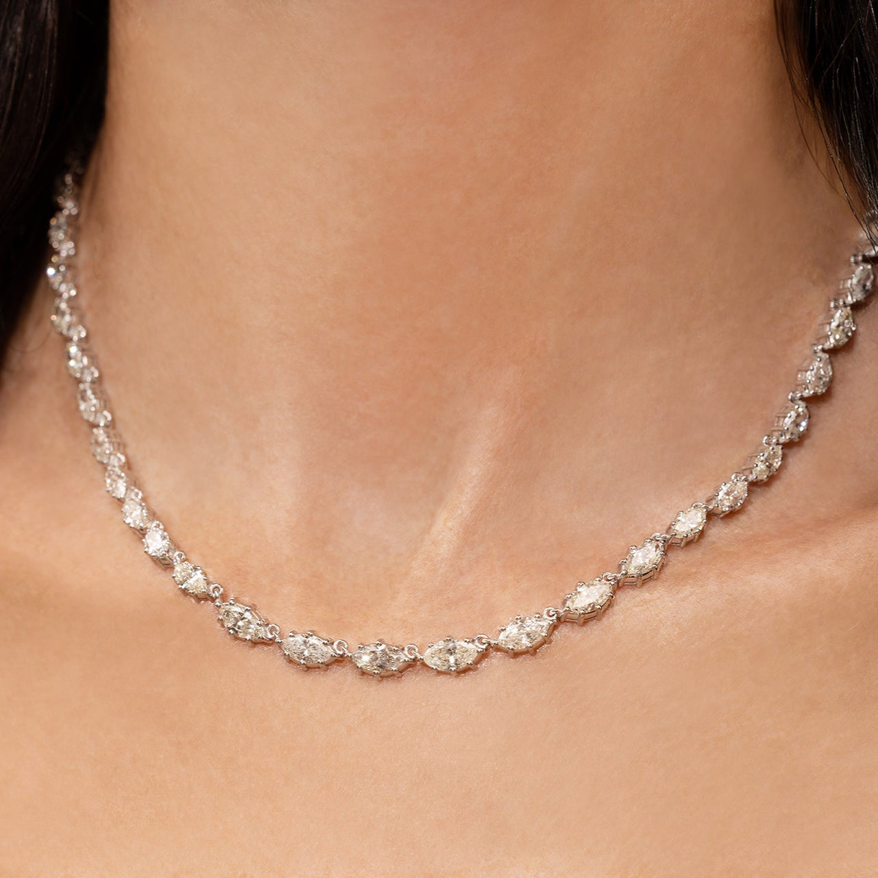 Marquise Diamond Delicate Riviere Necklace