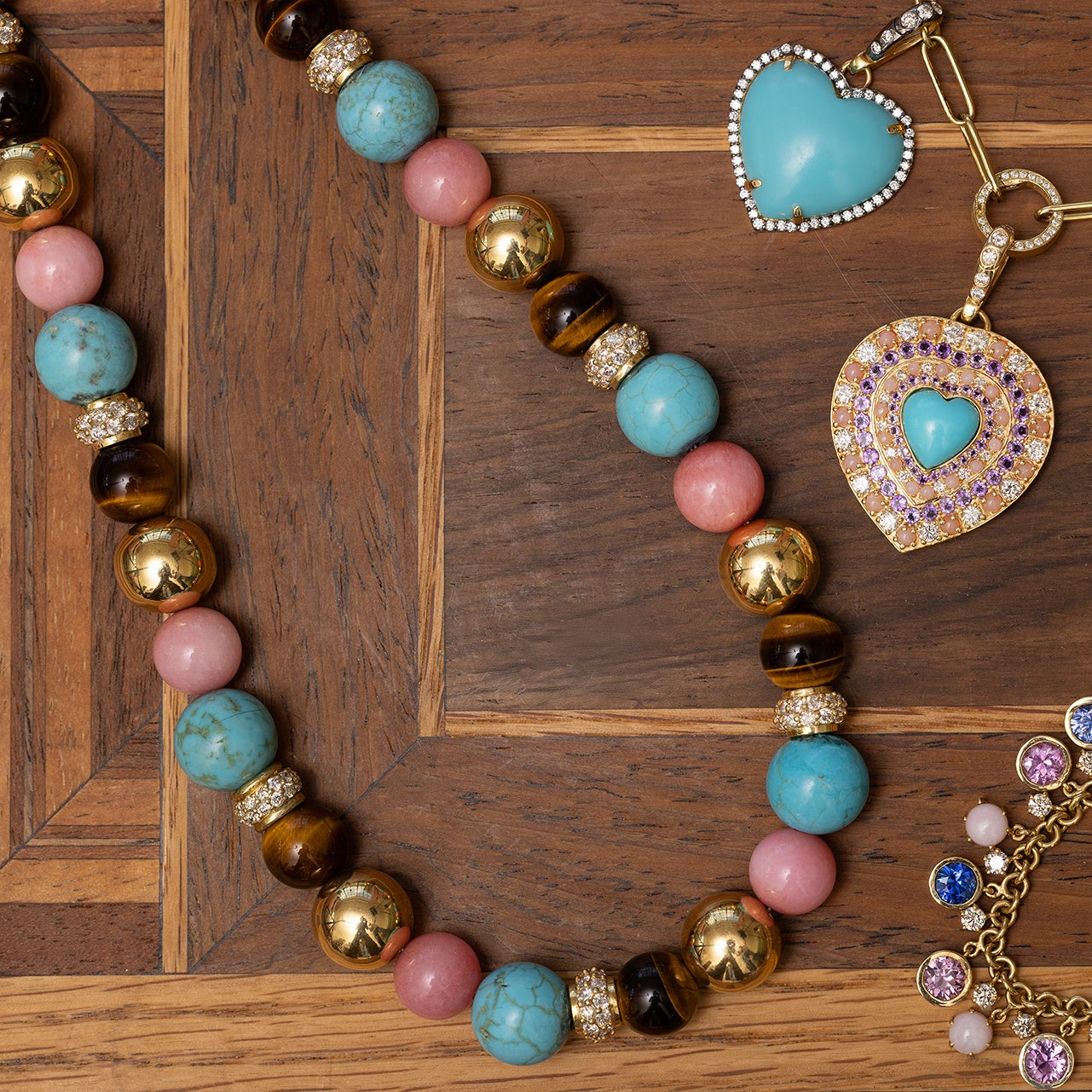Multi Color Beaded Disco Ball Necklace