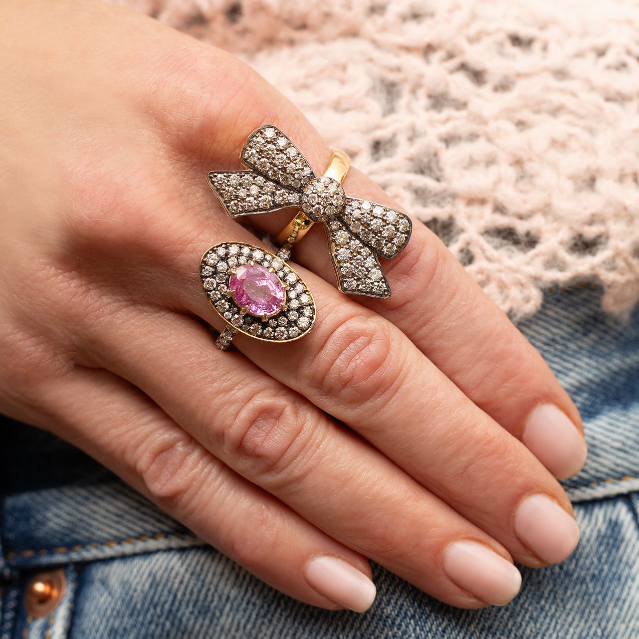 Blackened Diamond Bow Ring