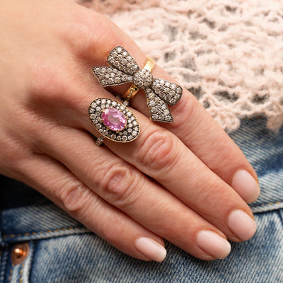 Pink Sapphire and Diamond Pave Eclipse Ring