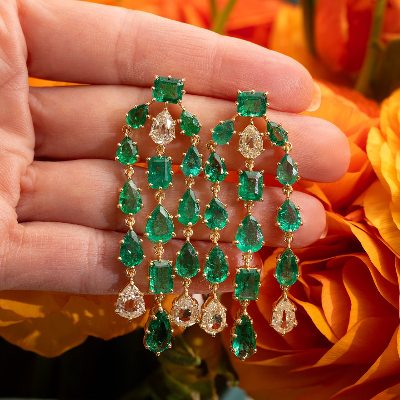 Emerald and Diamond Chandelier Earrings