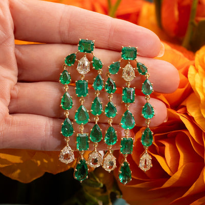 Emerald and Diamond Chandelier Earrings