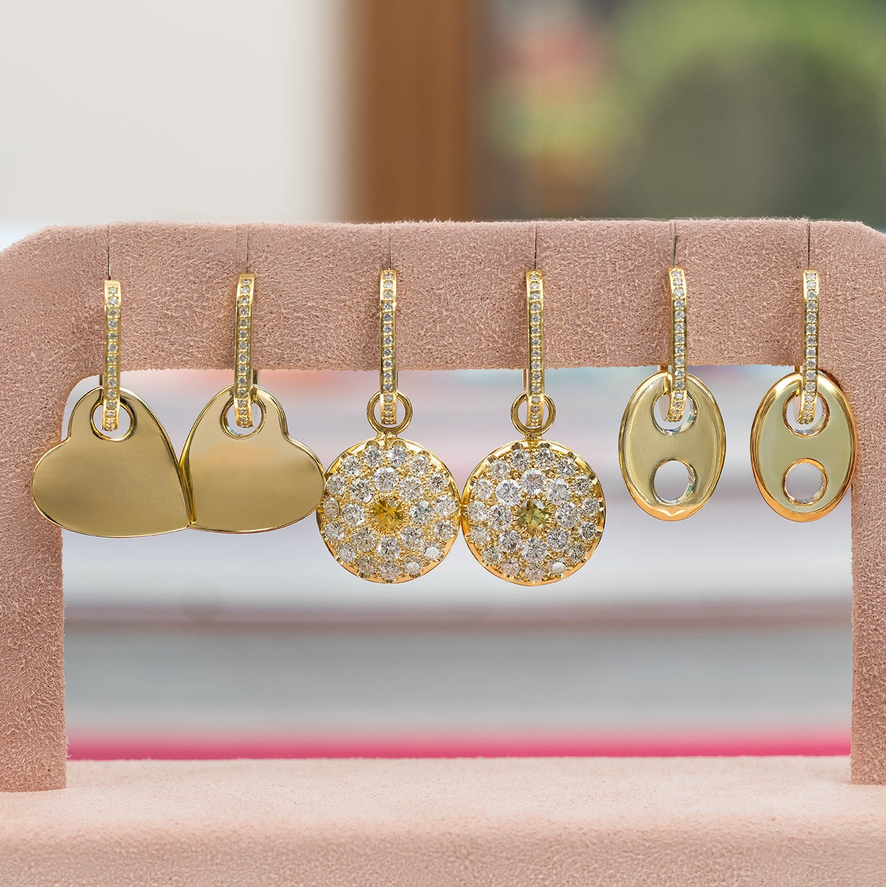 Flat Anchored Hearts on Diamond Huggies