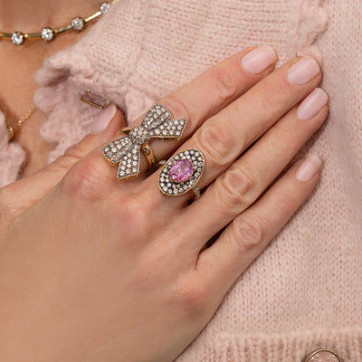 Pink Sapphire and Diamond Pave Eclipse Ring