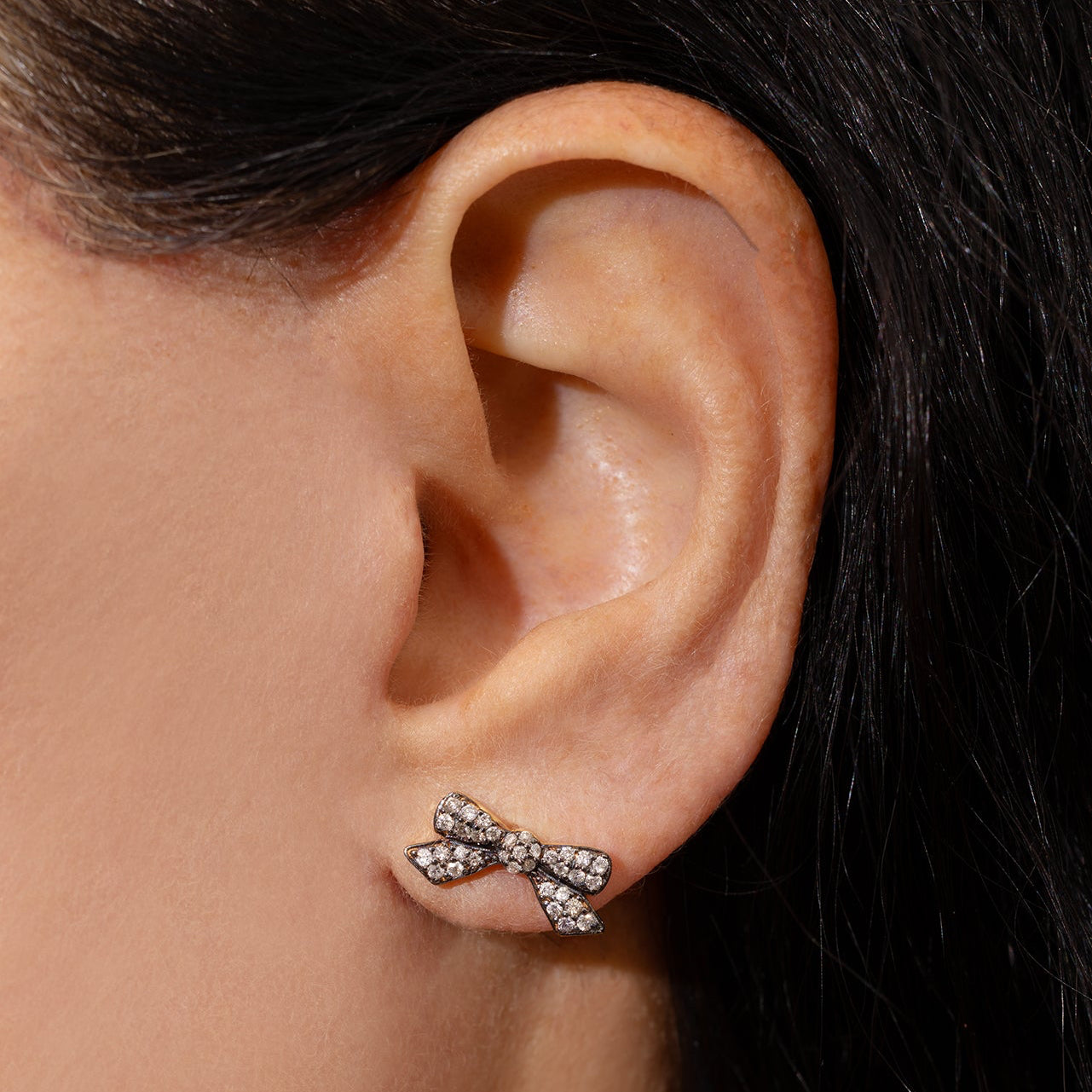 Blackened Diamond Bow Studs