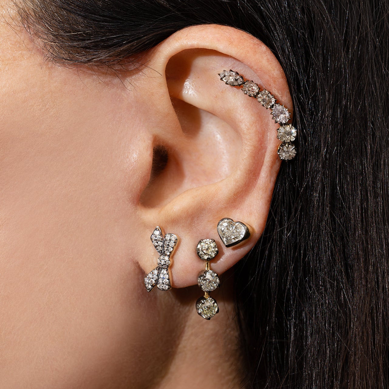 Blackened Heart Diamond Bezel Studs