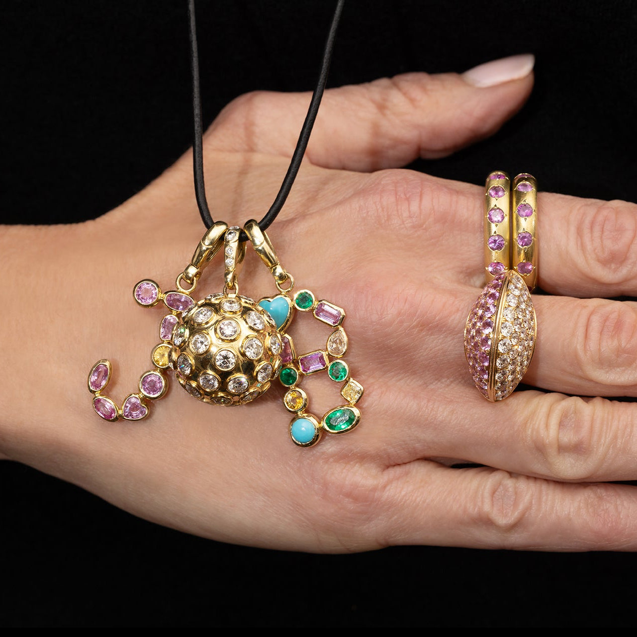 Pink Sapphire and Diamond Pave Eclipse Ring