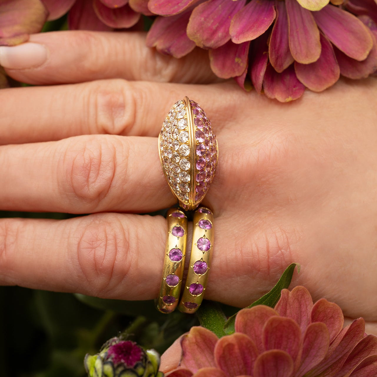 Pink Sapphire and Diamond Pave Eclipse Ring