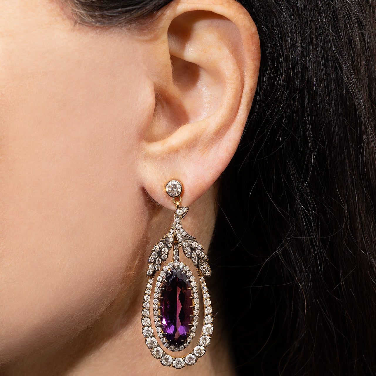 Fig Leaf Amethyst Drop Earrings