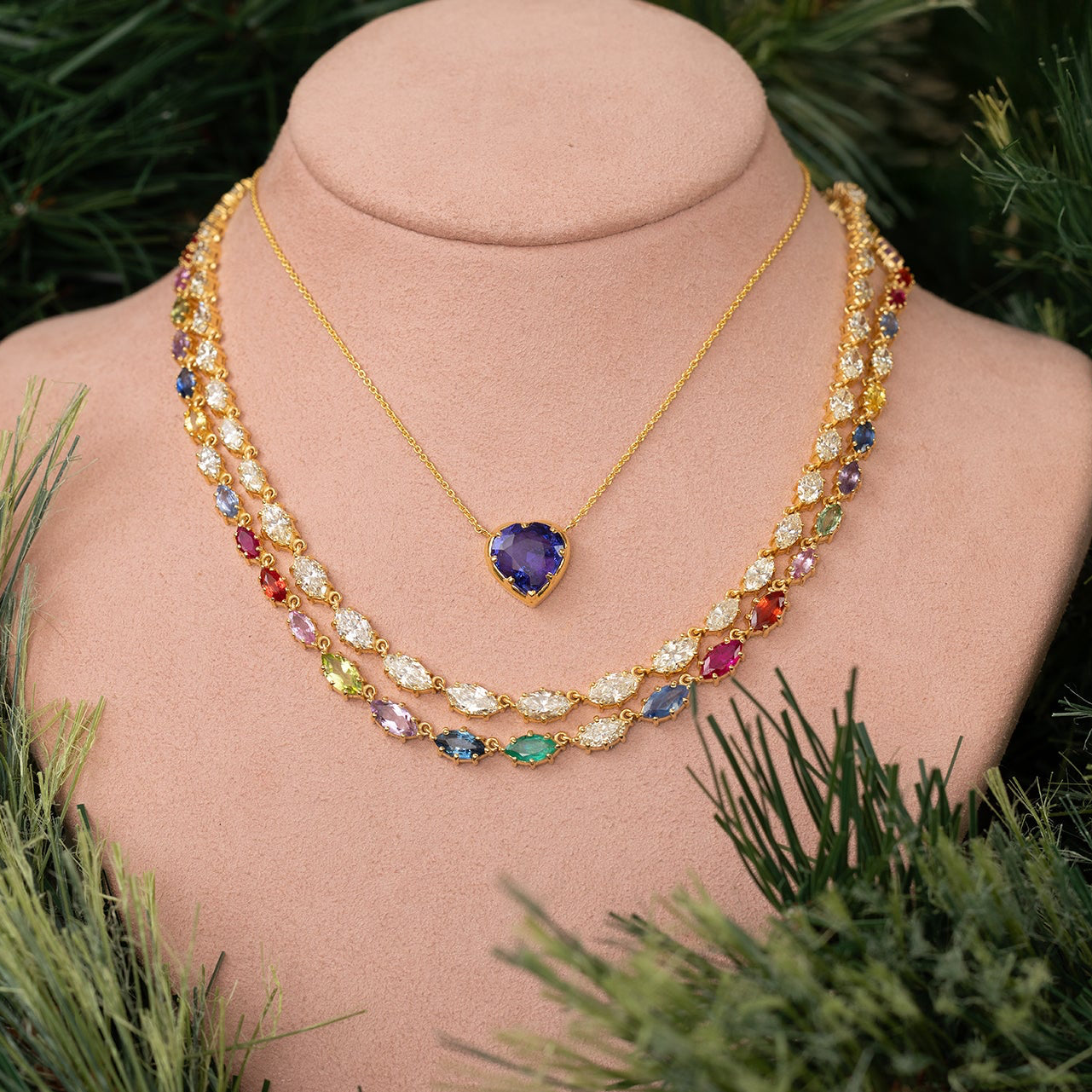 Blue Sapphire Candy Wrapper Heart Necklace