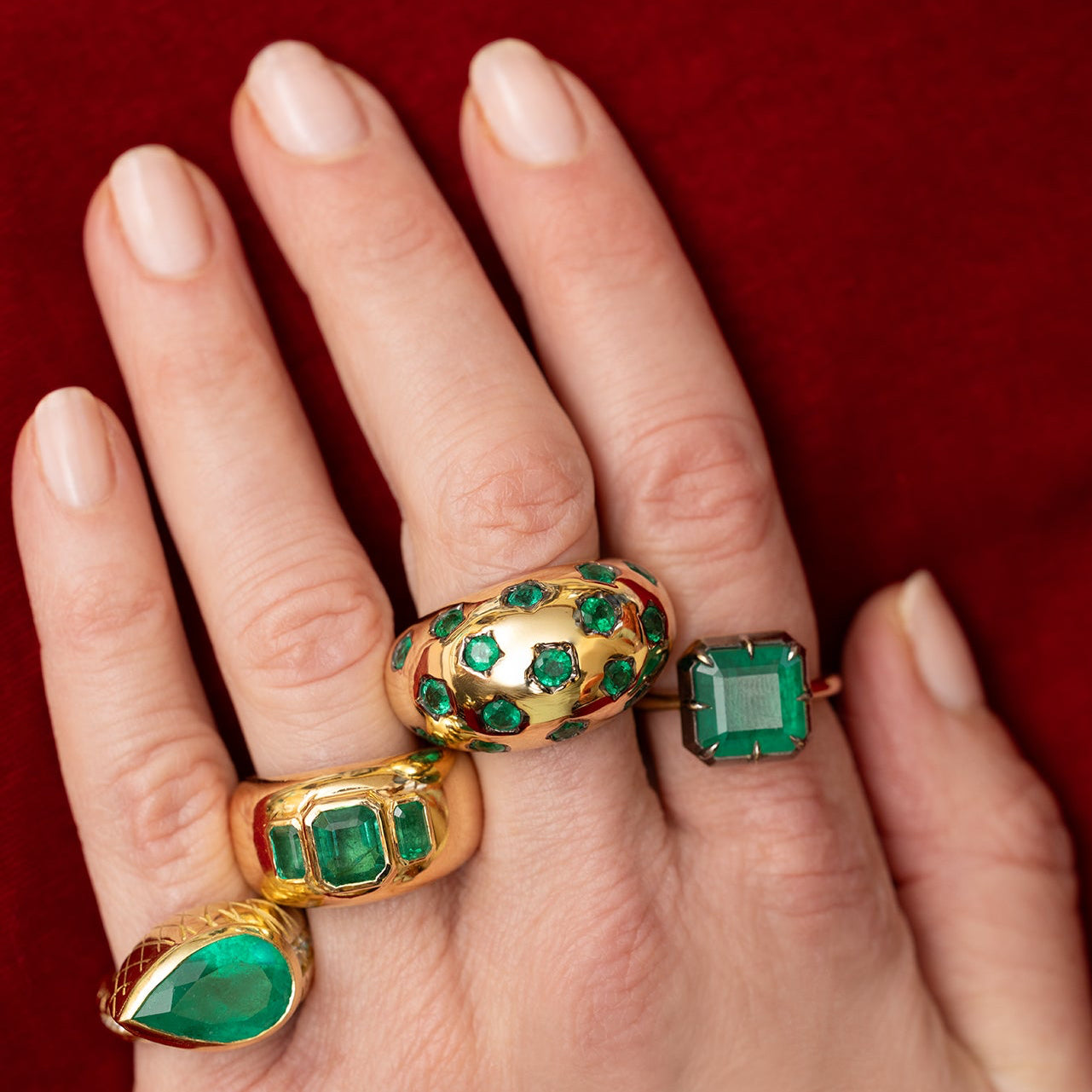 Snake Band with Pear Emerald