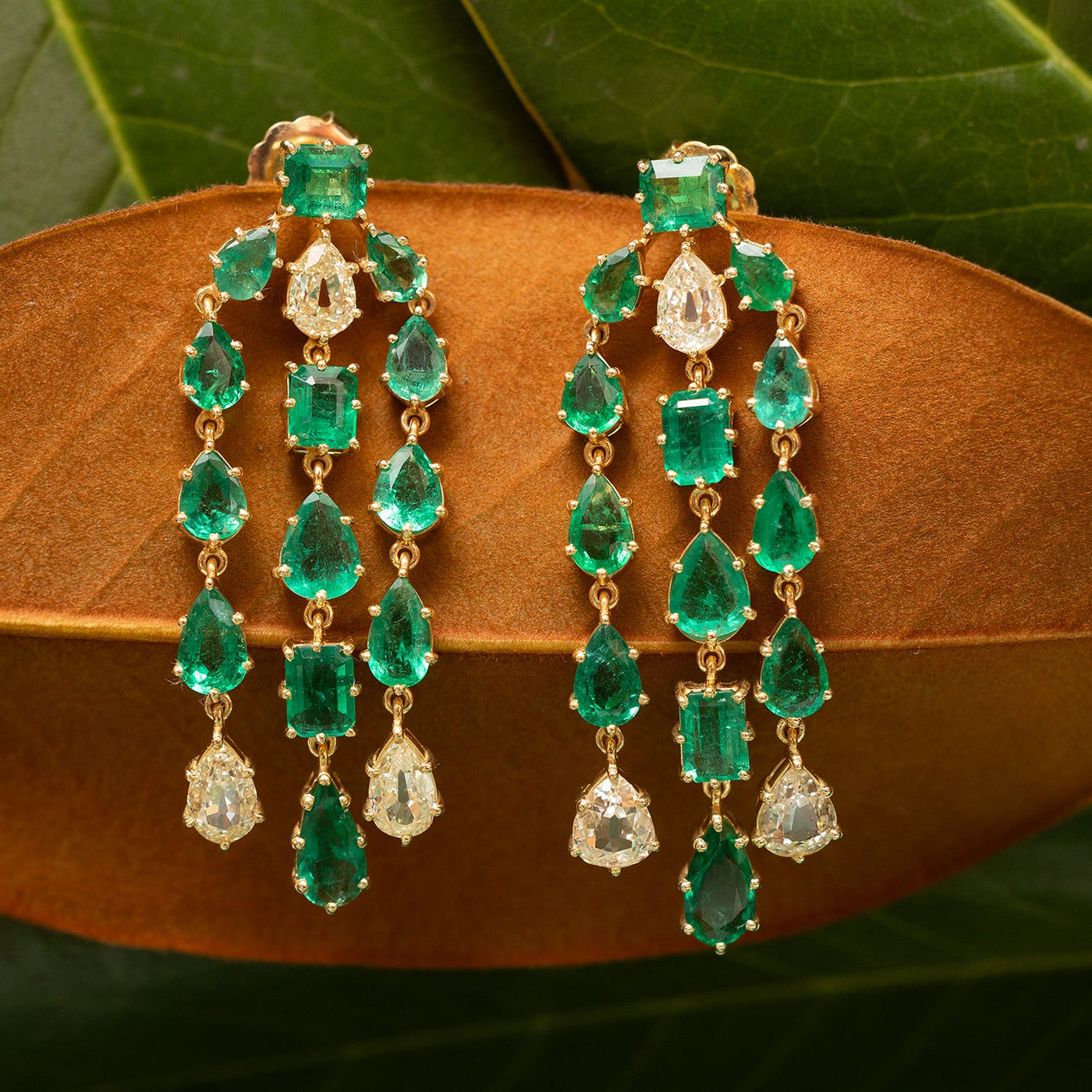 Emerald and Diamond Chandelier Earrings
