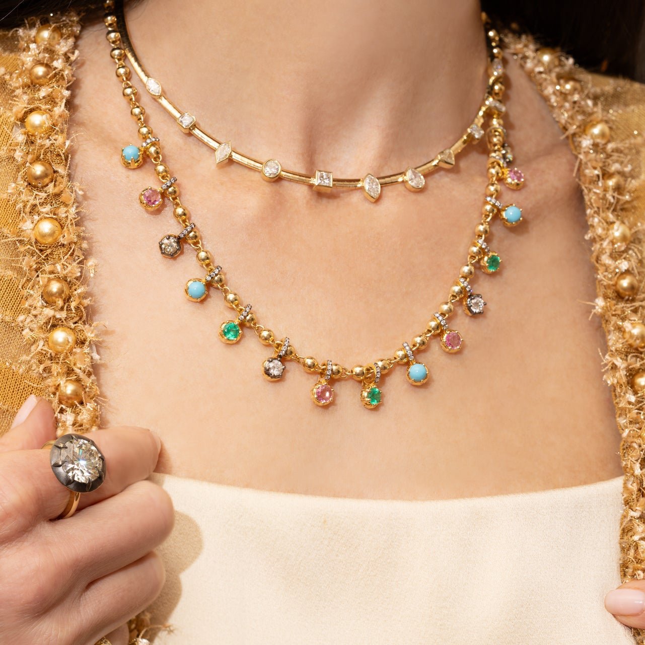 Bezel Multi Diamond Ridge Collar