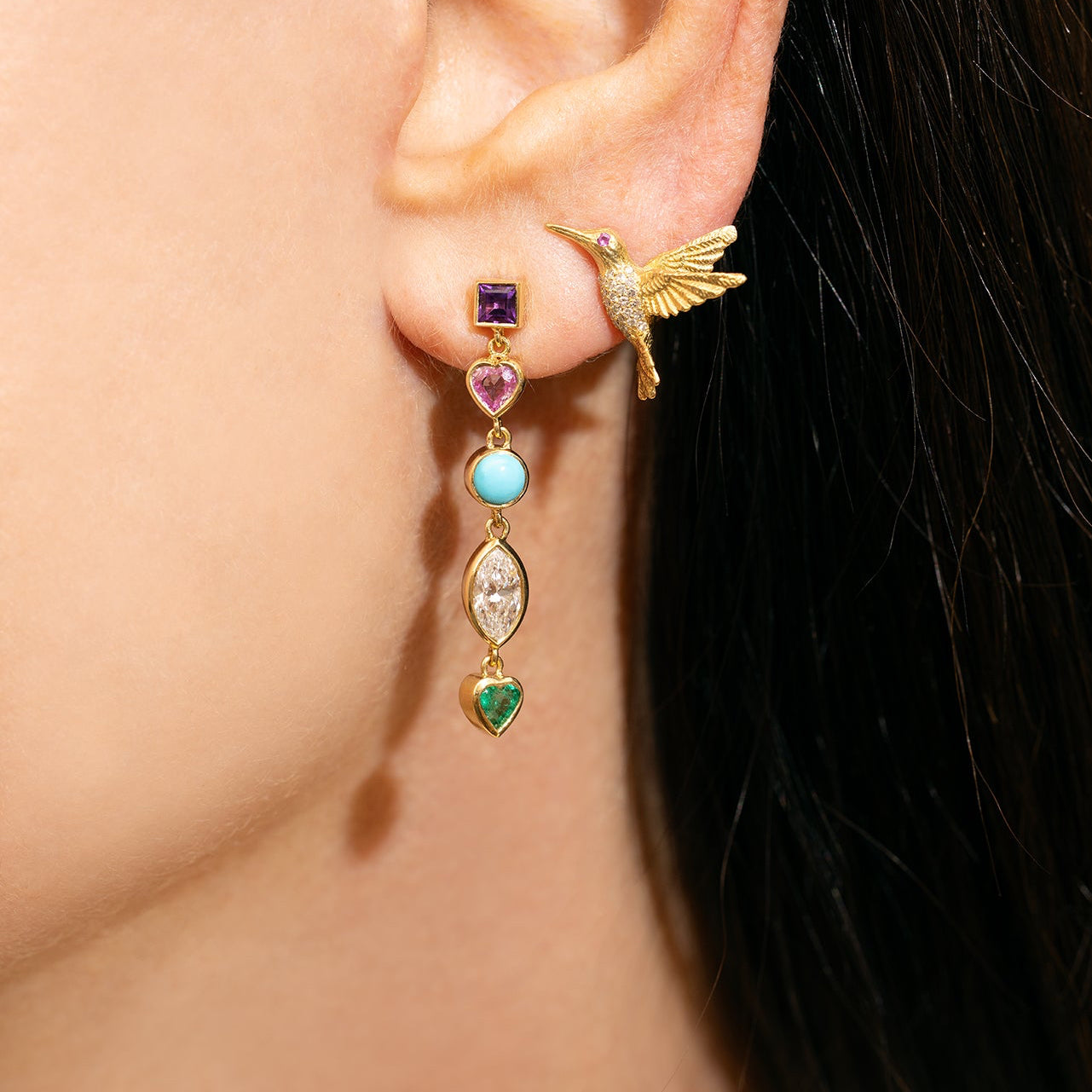 Multi Stone Bezel Fringe Earrings