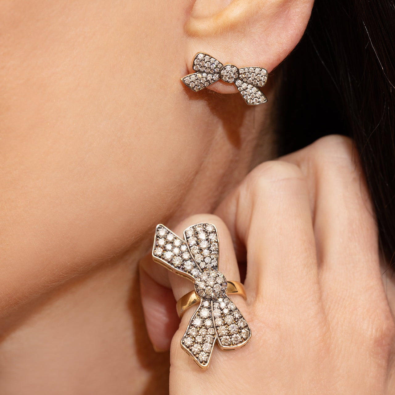 Blackened Diamond Bow Studs