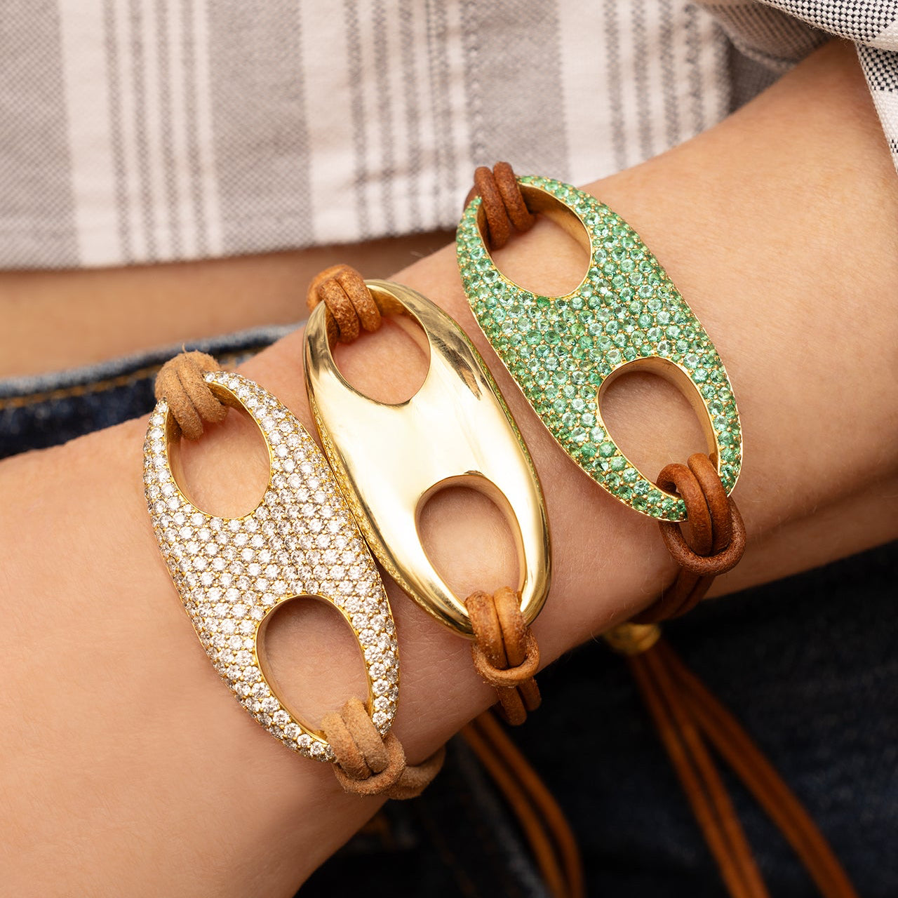 Pave Nautical Link on Leather