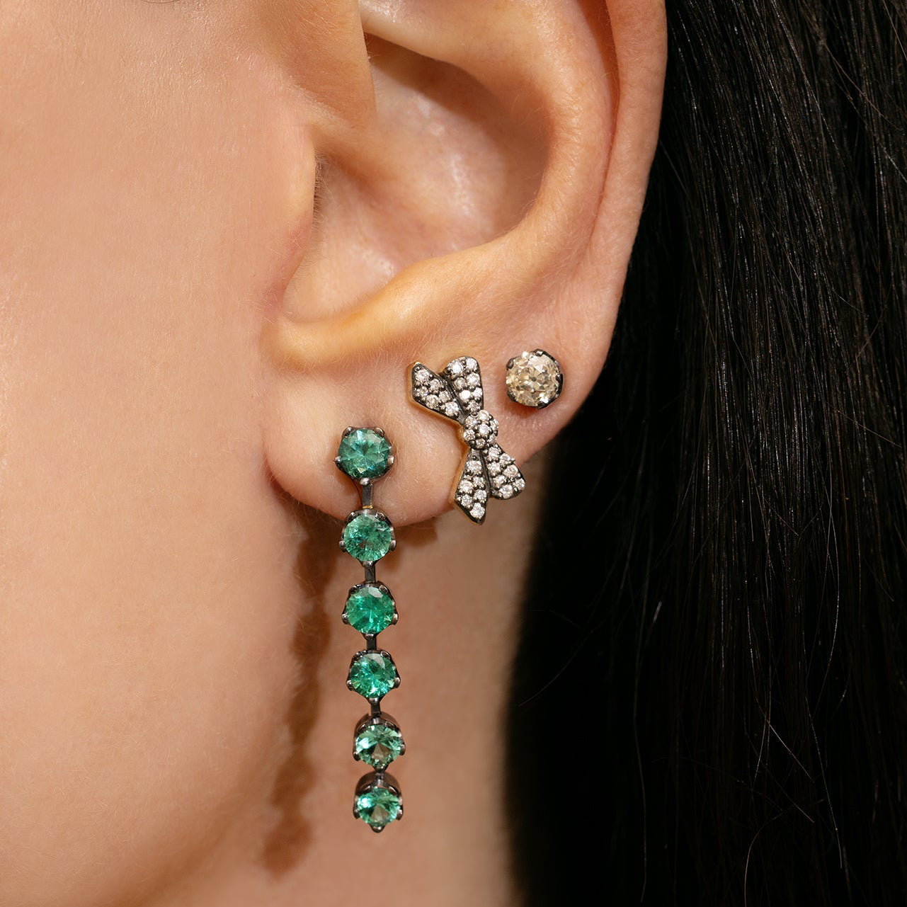 Blackened Diamond Bow Studs