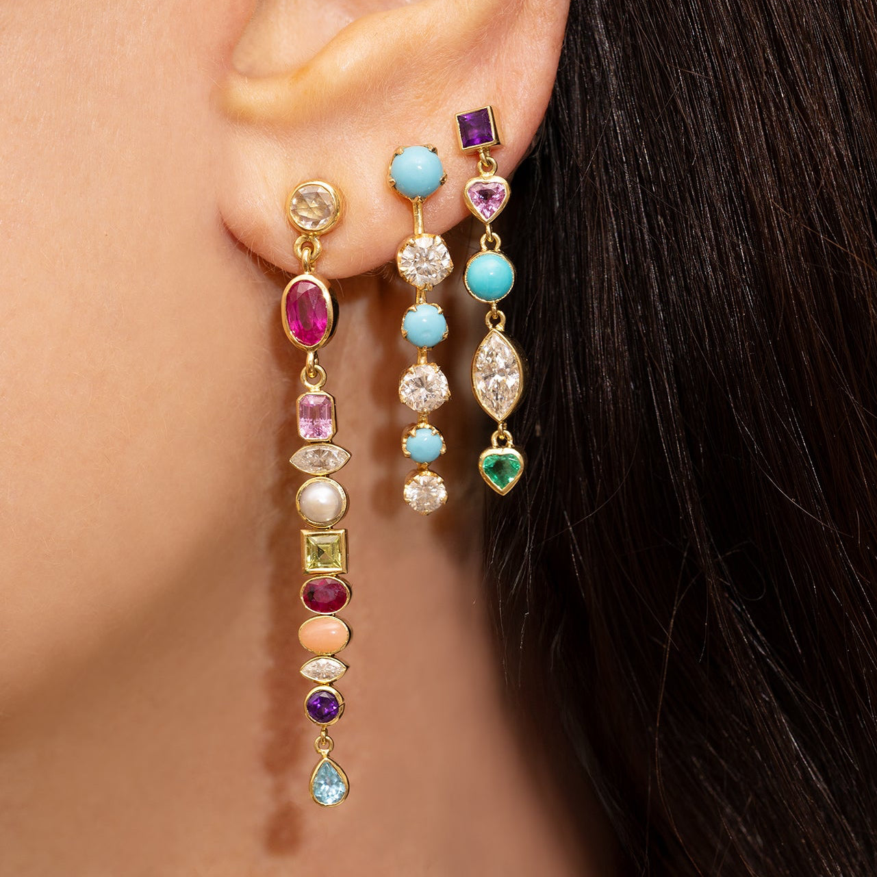 Turquoise and Diamond Victorian Fringe Earrings