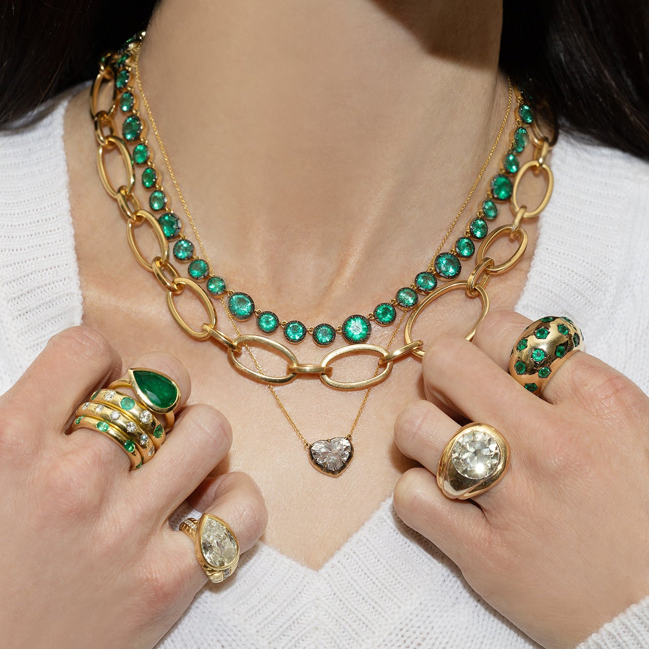 Blackened Emerald Riviere Necklace