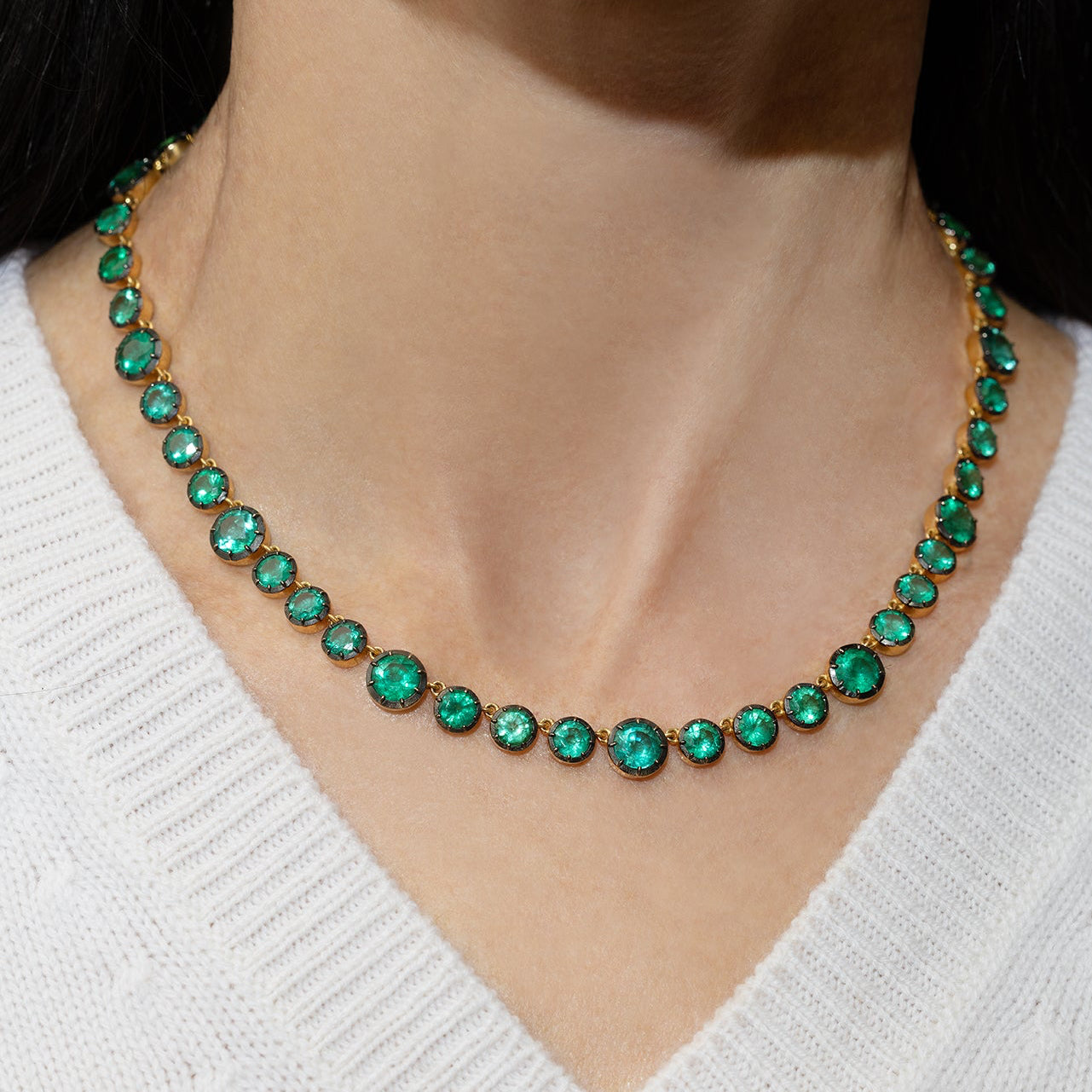 Blackened Emerald Riviere Necklace