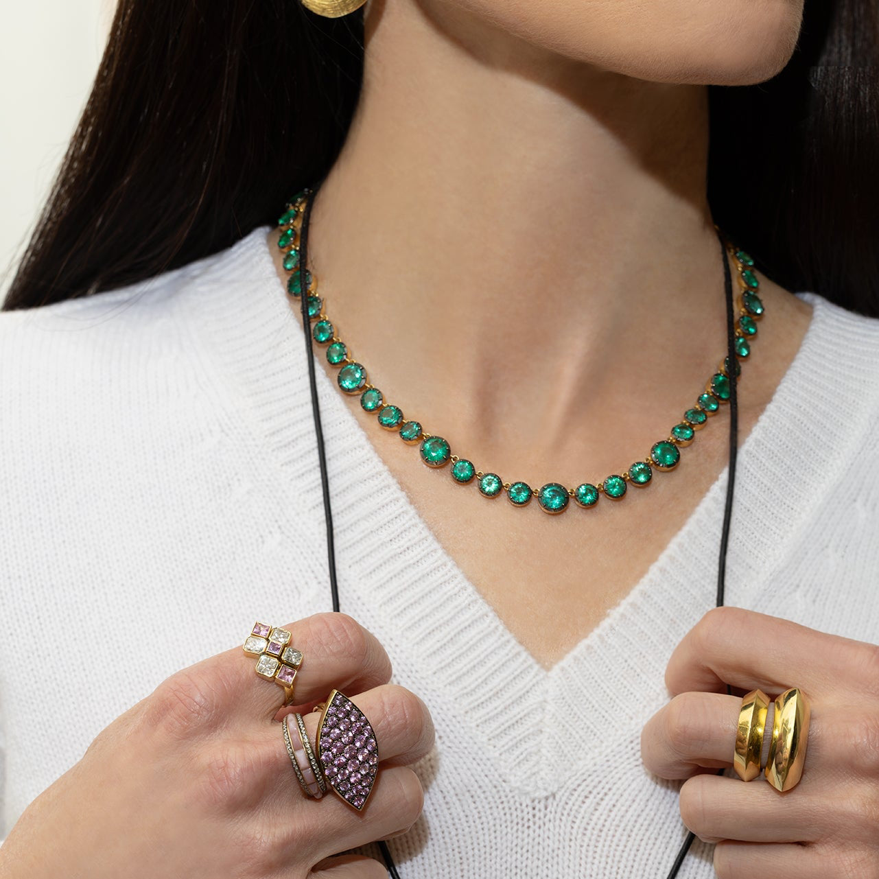 Blackened Emerald Riviere Necklace