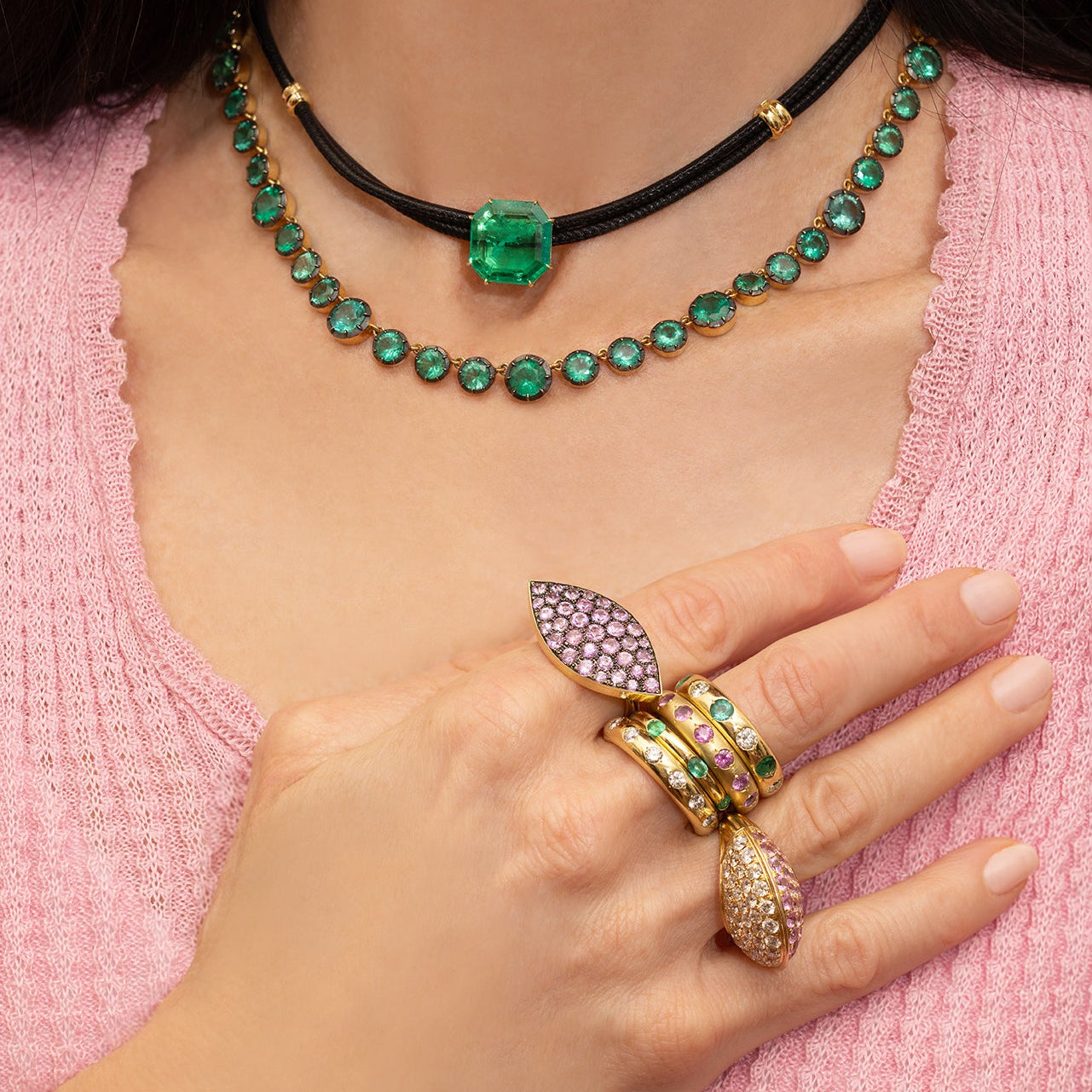 Blackened Emerald Riviere Necklace