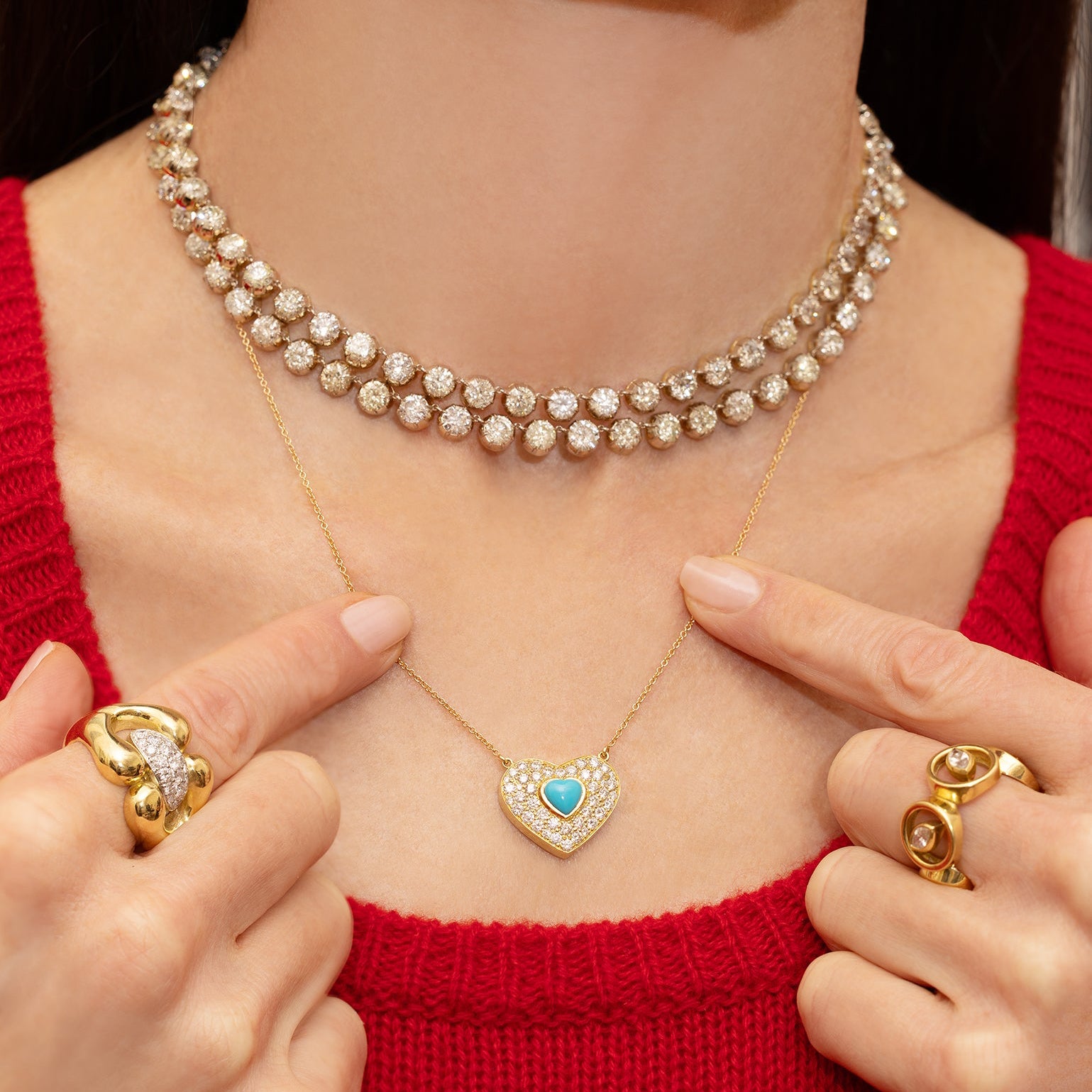 Turquoise and Diamond Pave Heart Necklace