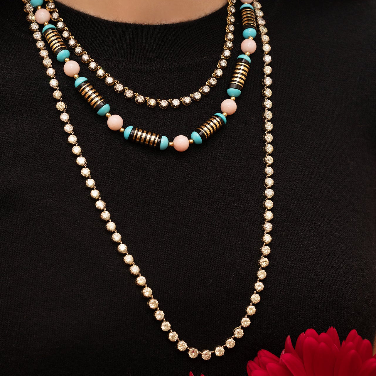 Long Two Toned Diamond Riviere Necklace