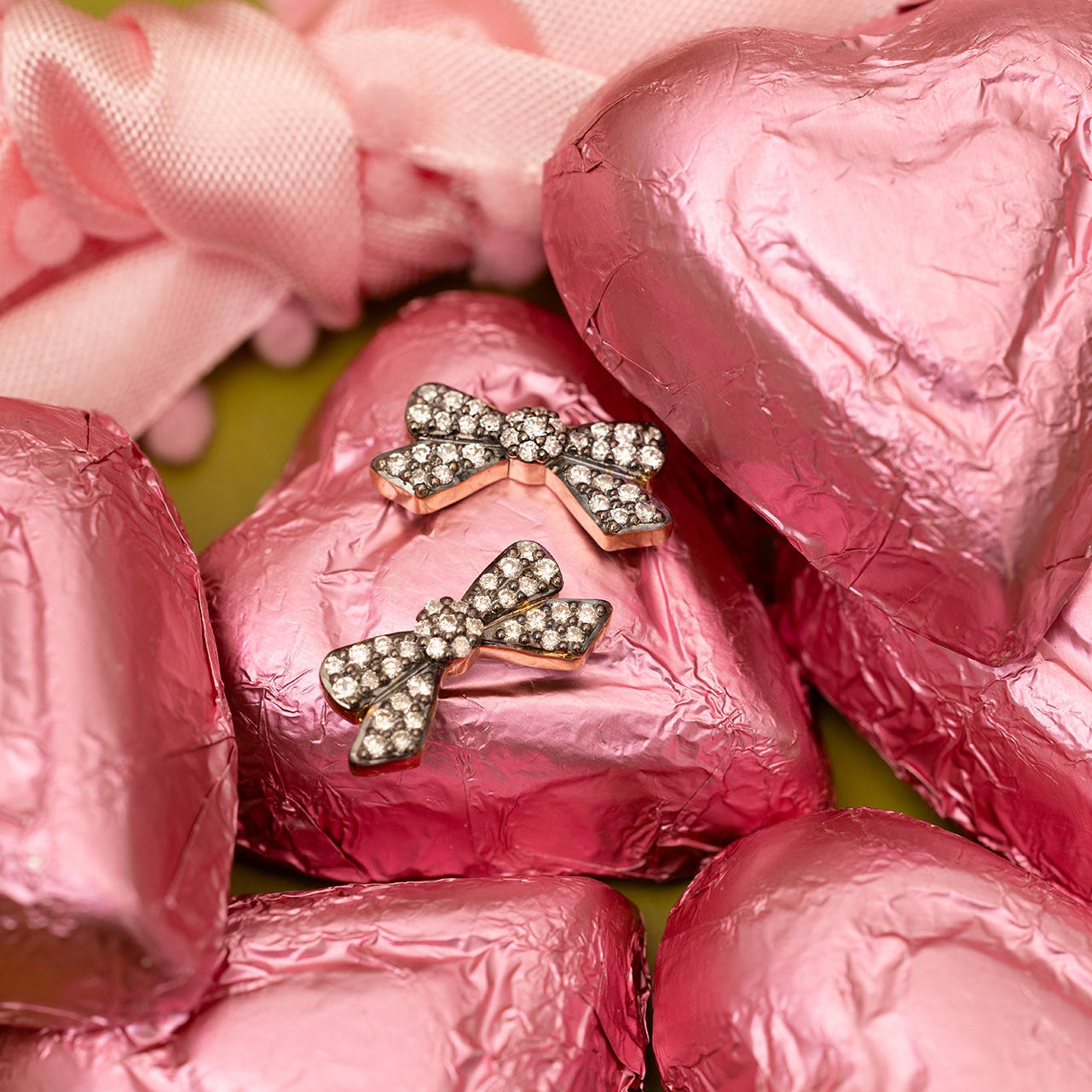 Blackened Diamond Bow Studs