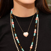 Coral Heart in Diamond Frame Necklace