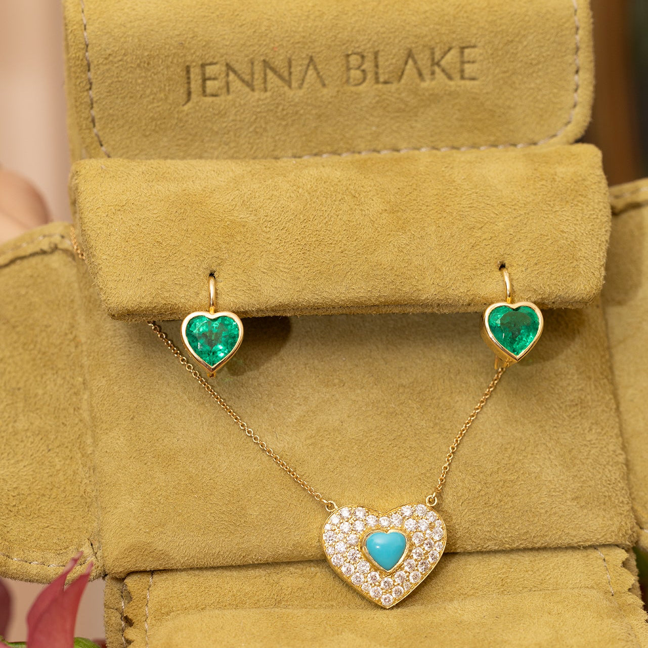 Turquoise and Diamond Pave Heart Necklace