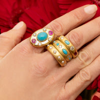 Diamond, Turquoise and Ruby Oval Ring