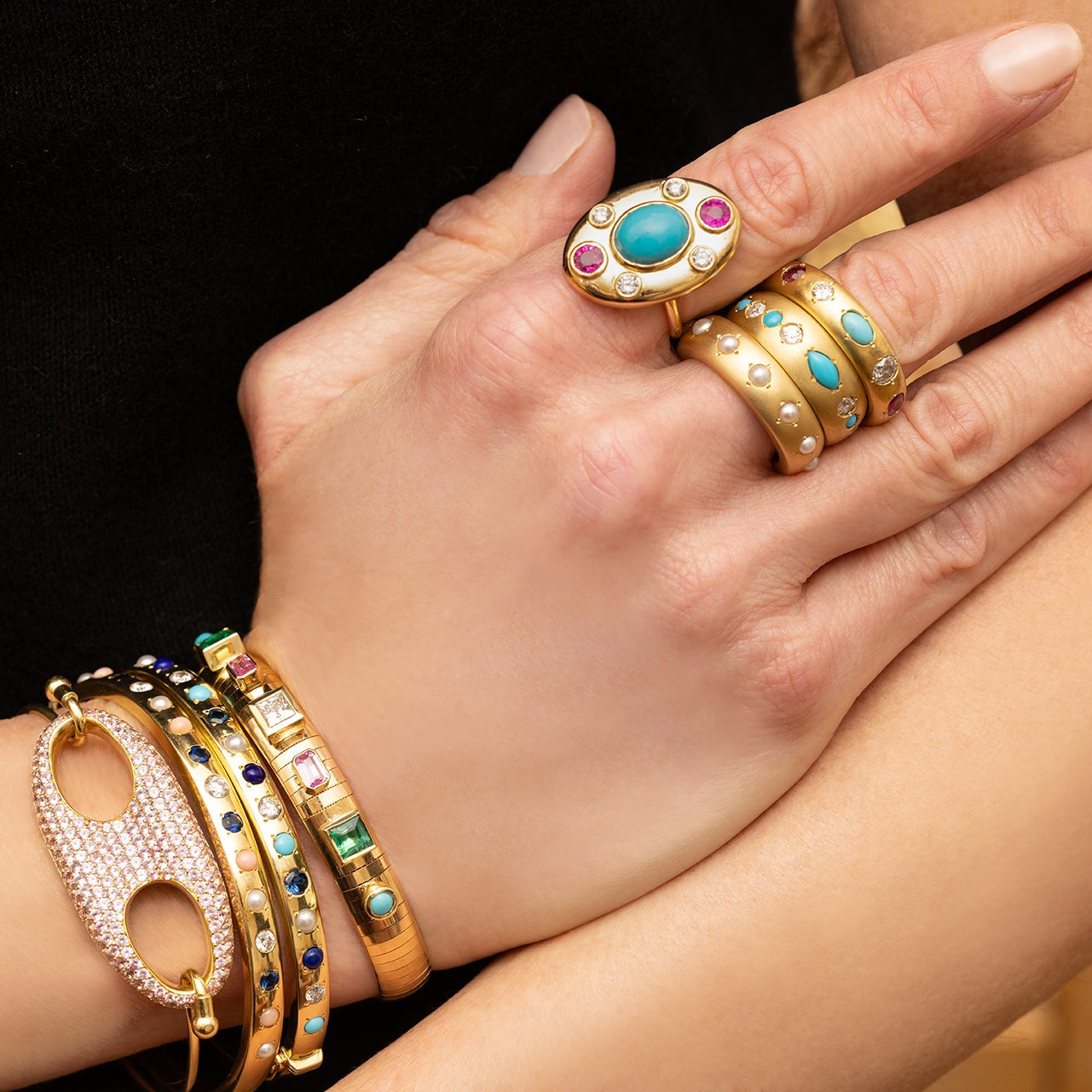 Diamond, Turquoise and Ruby Oval Ring