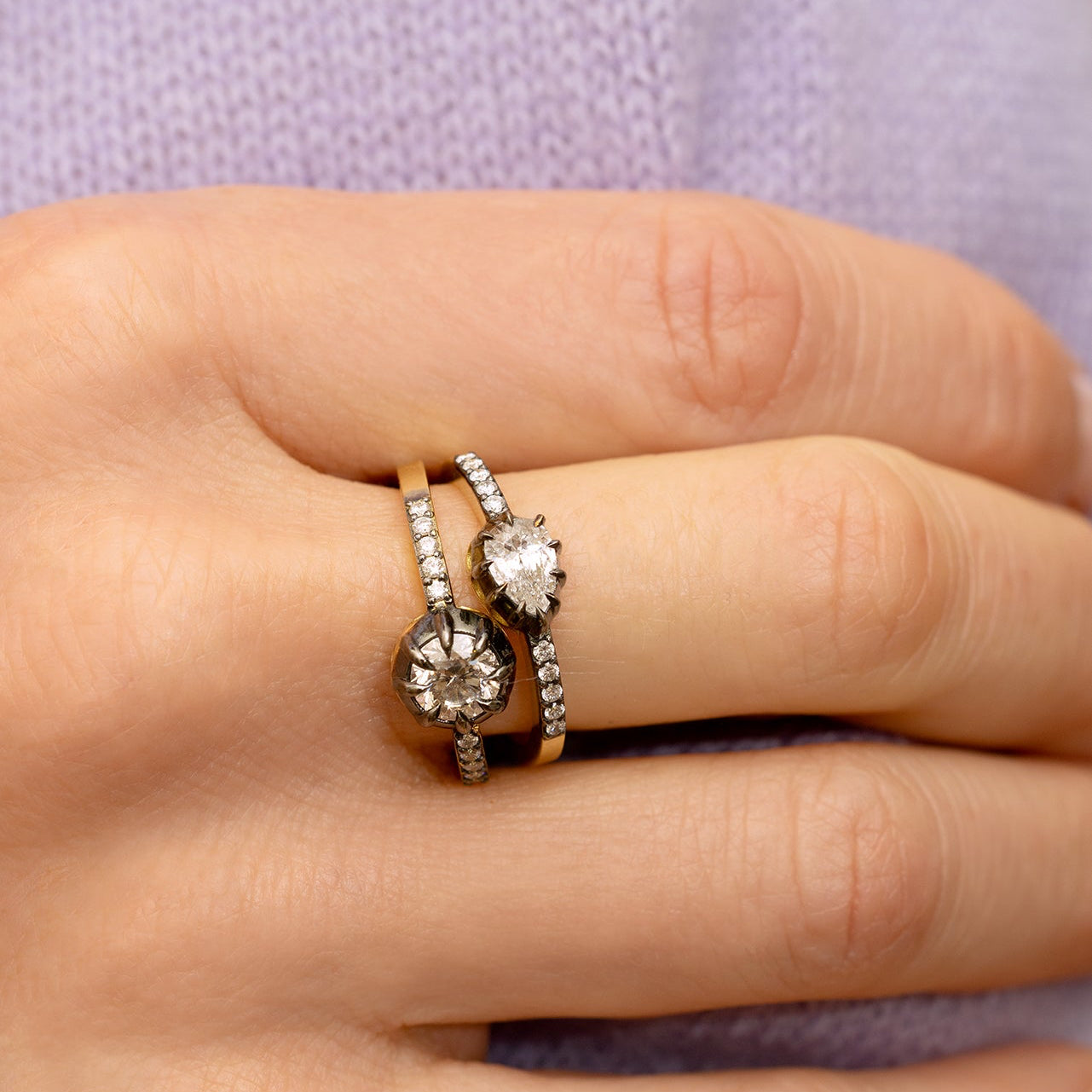 Single Stone Blackened Diamond Ring