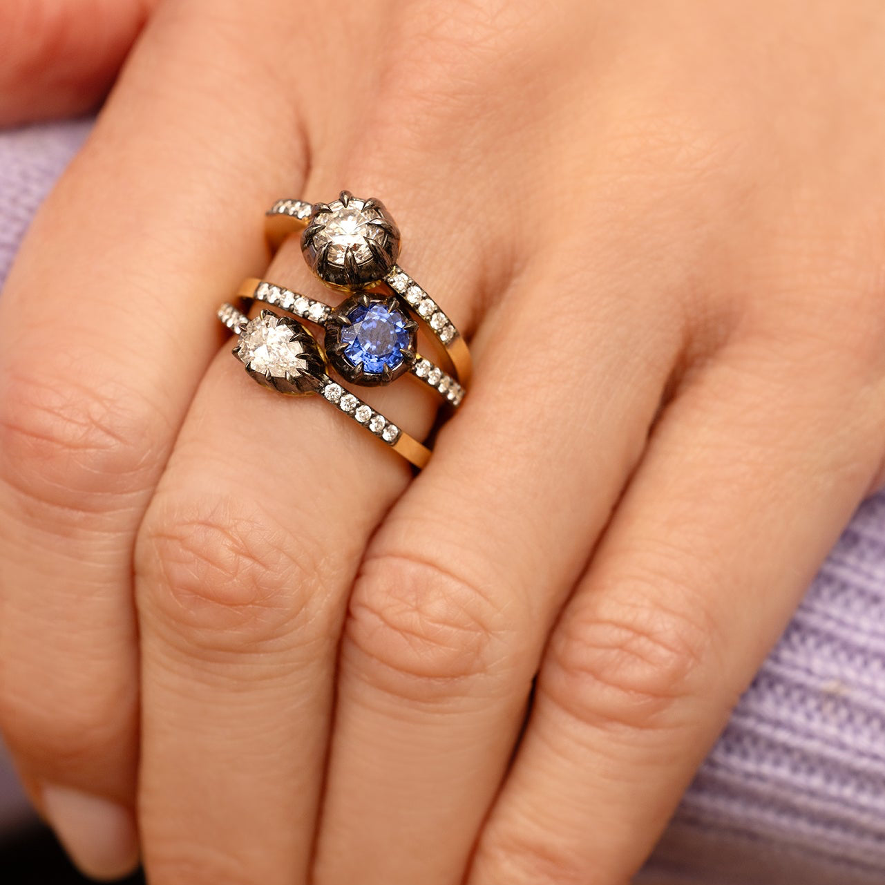 Single Stone Blackened Diamond Ring