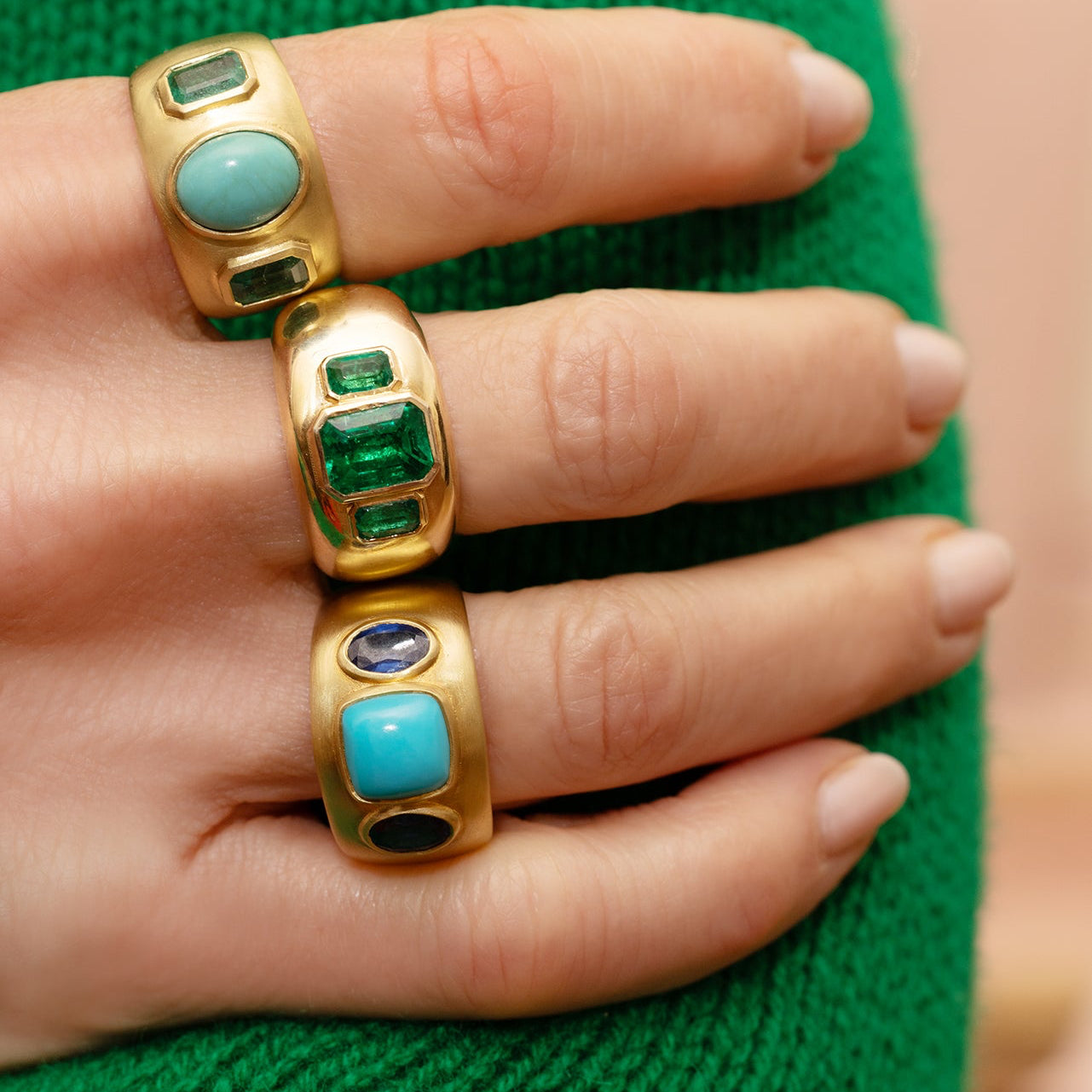 Three Stone Oval Emerald Ring