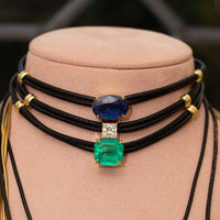 Emerald on Black Leather Necklace