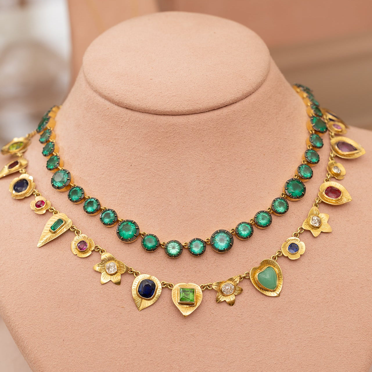 Blackened Emerald Riviere Necklace