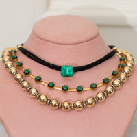 Emerald on Black Leather Necklace