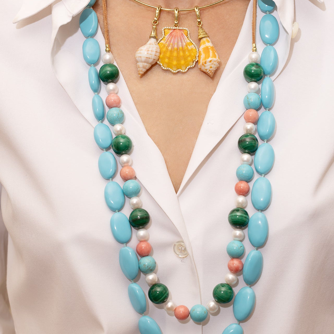 Disco Beaded Necklace on Leather