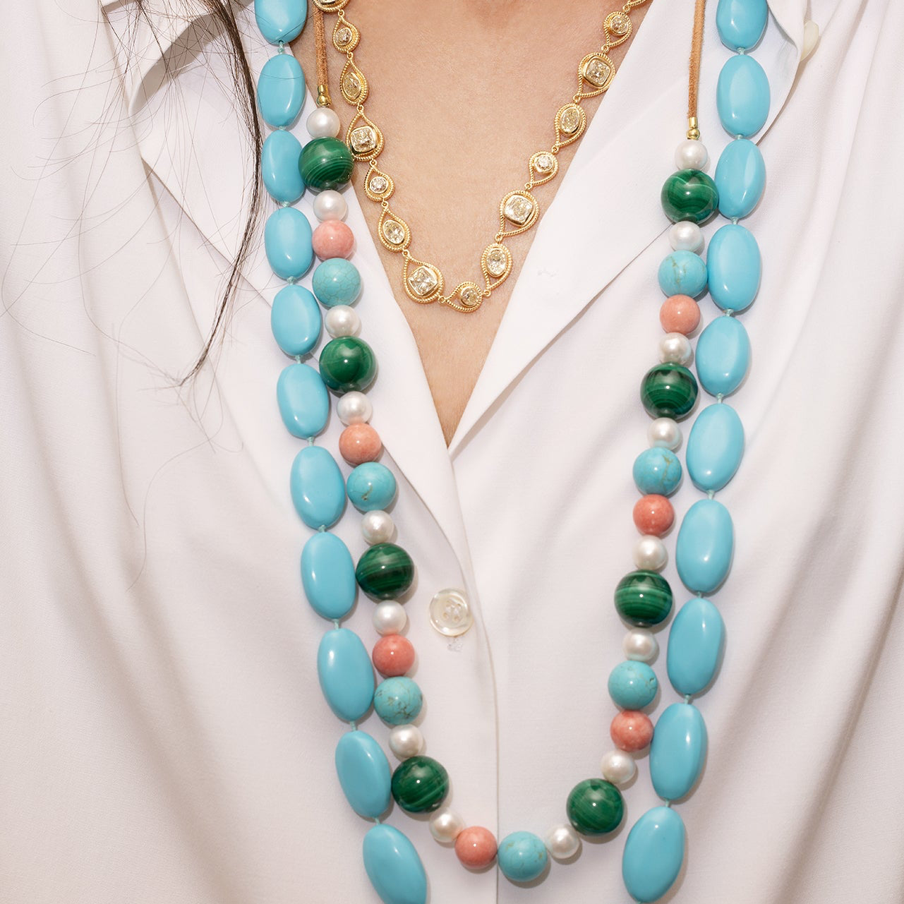 Disco Beaded Necklace on Leather