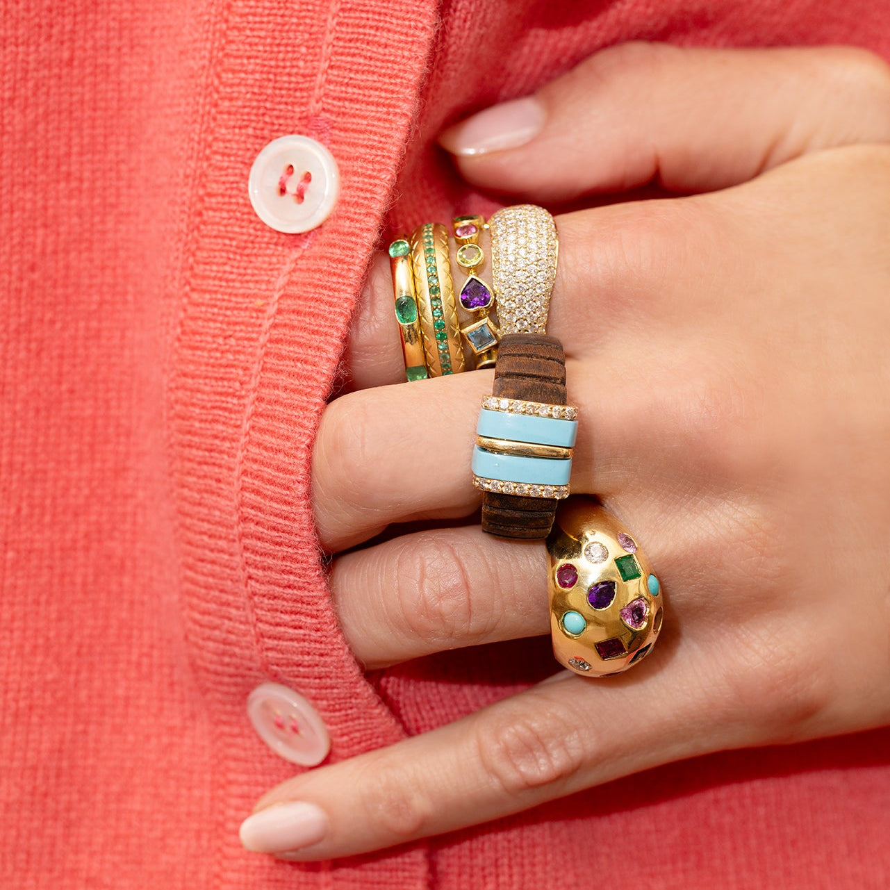 Multi Stone Dome Ring