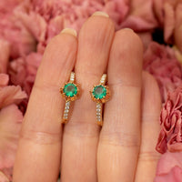 Single Stone Emerald Pave Hoops