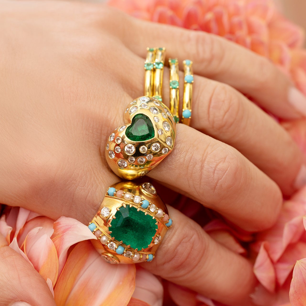 Emerald and Diamond Gypsy Heart Ring