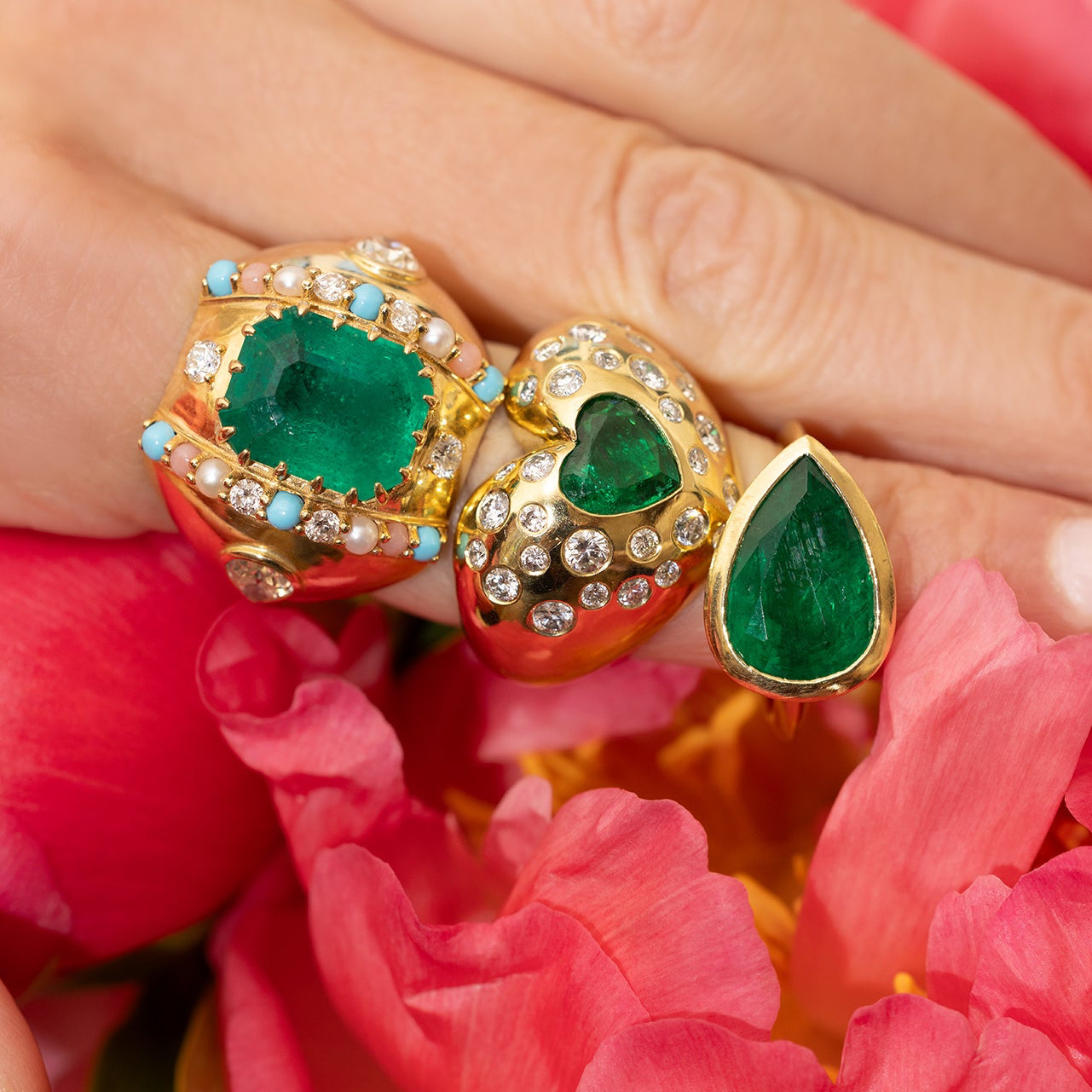 Emerald and Diamond Gypsy Heart Ring