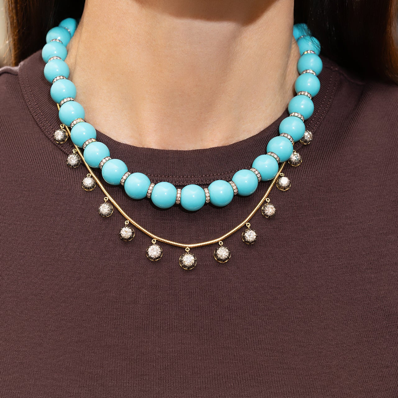 Disco Ball Necklace With Blackened Diamond Rondells