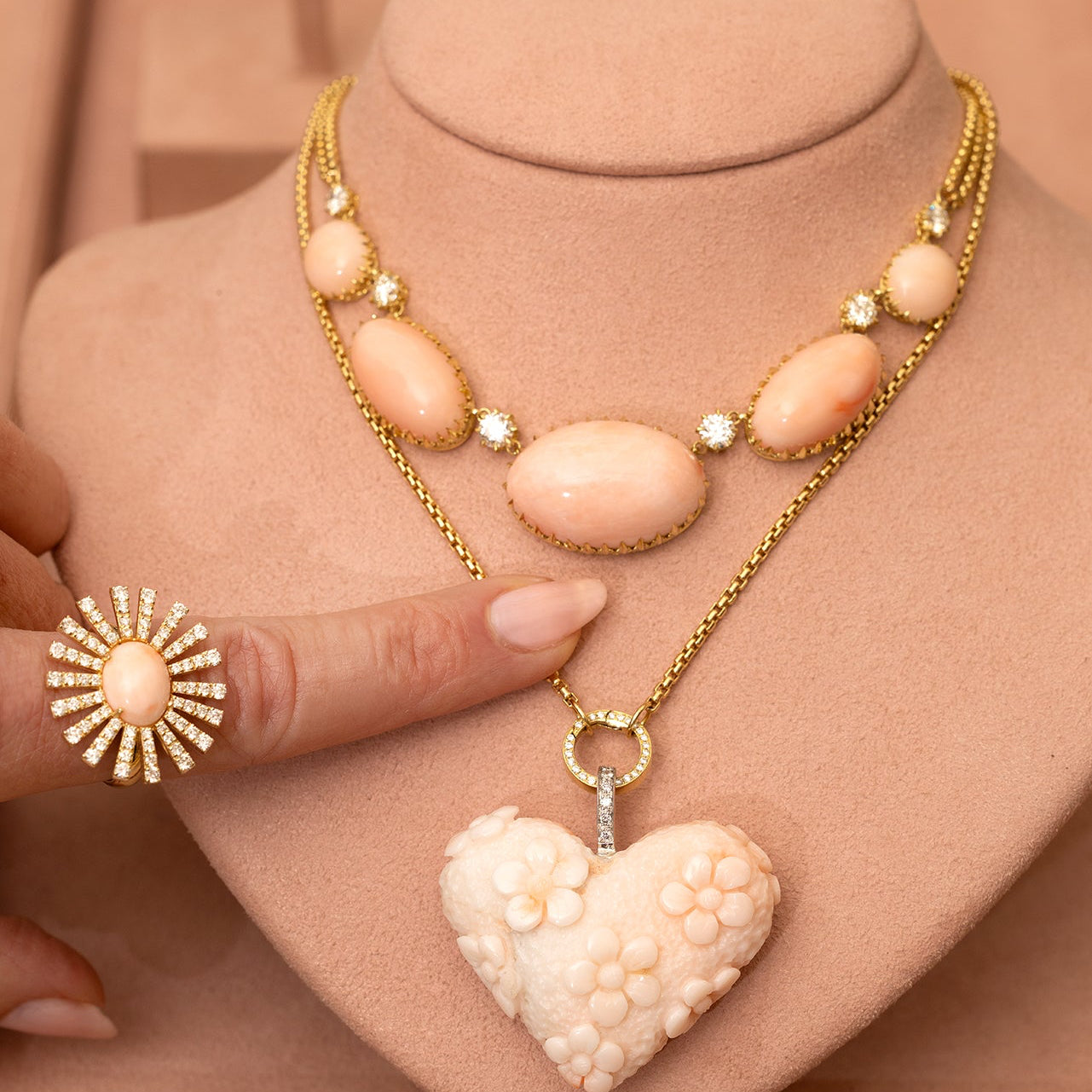 Coral and Diamond Victorian Necklace