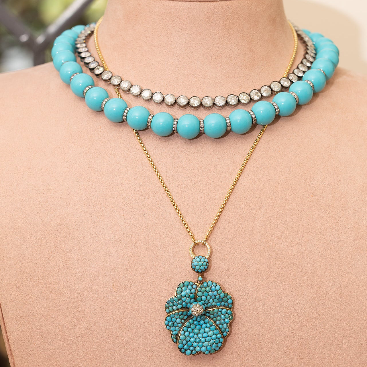 Disco Ball Necklace With Blackened Diamond Rondells