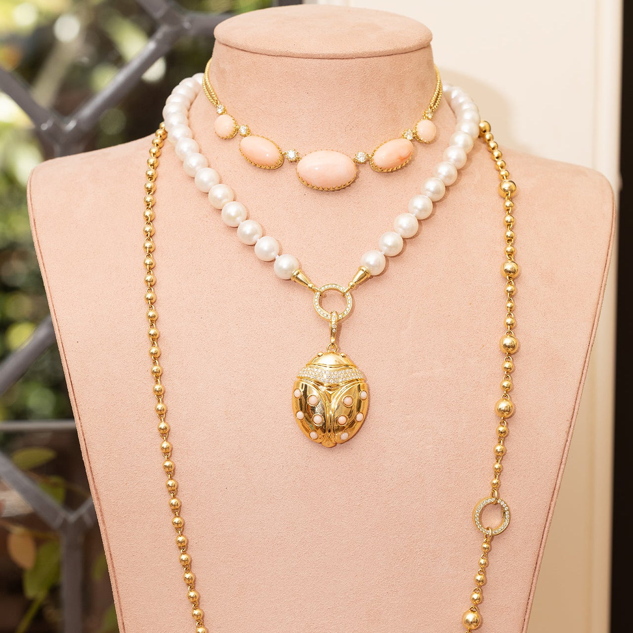 Coral and Diamond Victorian Necklace